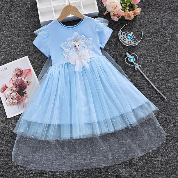 Vestidos de princesa para niñas con mangas voladoras Ropa para niños Frozen Elsa Vestidos de fiesta para bebés Niños Rh Vestido de verano zhangmengya unisex