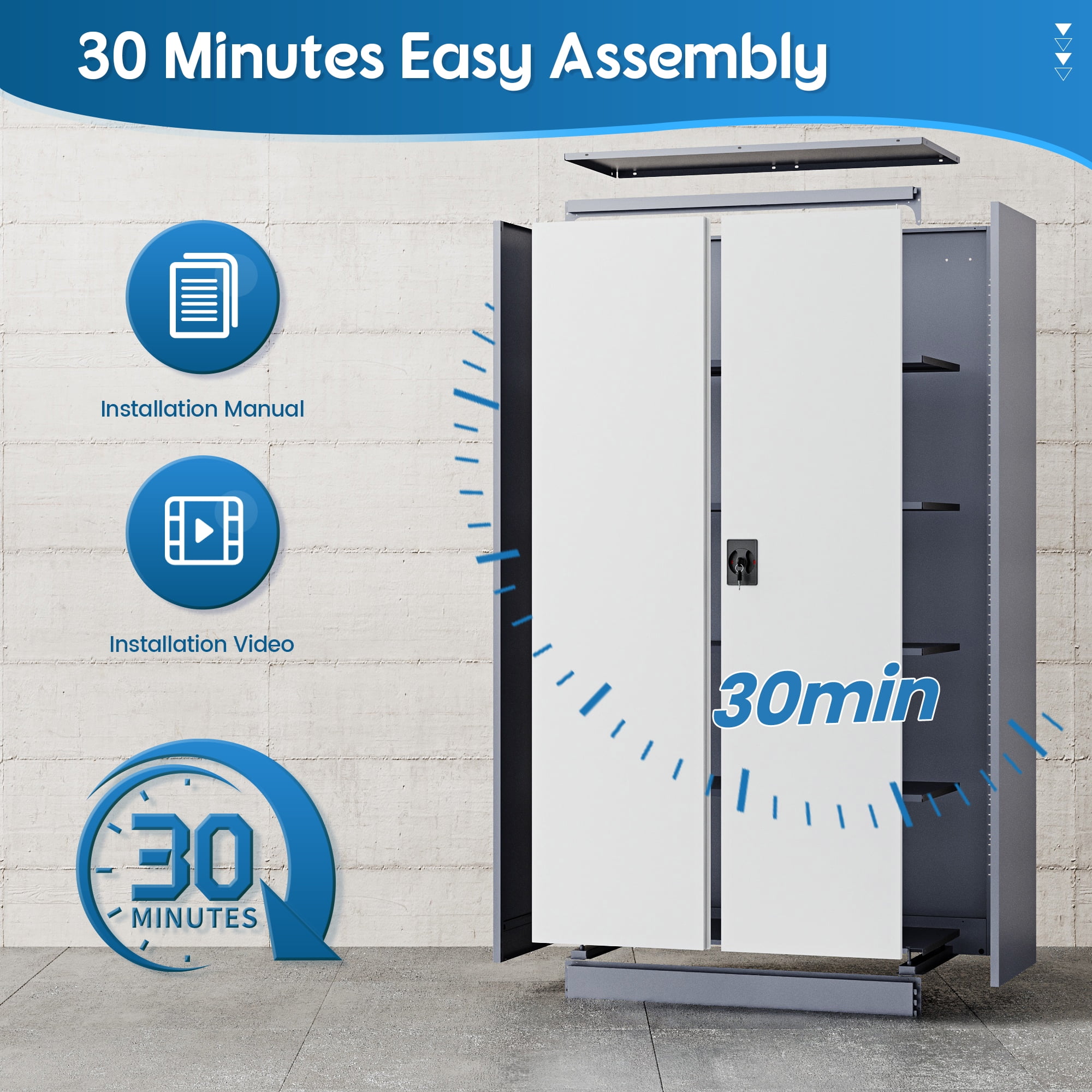 Fesbos Steel Storage Cabinet,Locking Storage Cabinet with 2 Doors and 4 Adjustbale Shelves,71" H Metal Tool Cabinet for Garage, Basement, Home Office