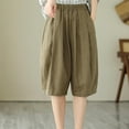 thumbnail image 4 of QATAINLAV Linen Shorts for Women Summer Casual Bermuda Shorts Lightweight Elastic Waist Beach Shorts Loose Knee-Length Wide Leg Shorts with Pockets Oferta Flash Para Hoy Green XL, 4 of 8