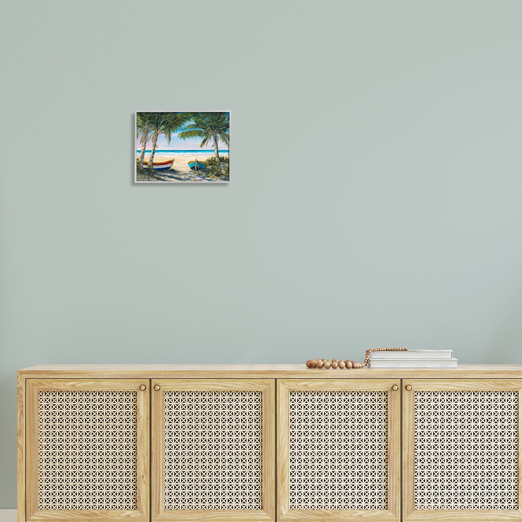 Stupell Industries Row Boats on Beach Shore Tropical Palm Trees, 14 x 11, Design by Julie Derice
