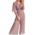 thumbnail image 2 of Babysbule Womens Overall Wide Leg Pants Women's Summer Casual Solid Pleated Wide Leg Pants With V-neck And Waist Up Jumpsuit, 2 of 6