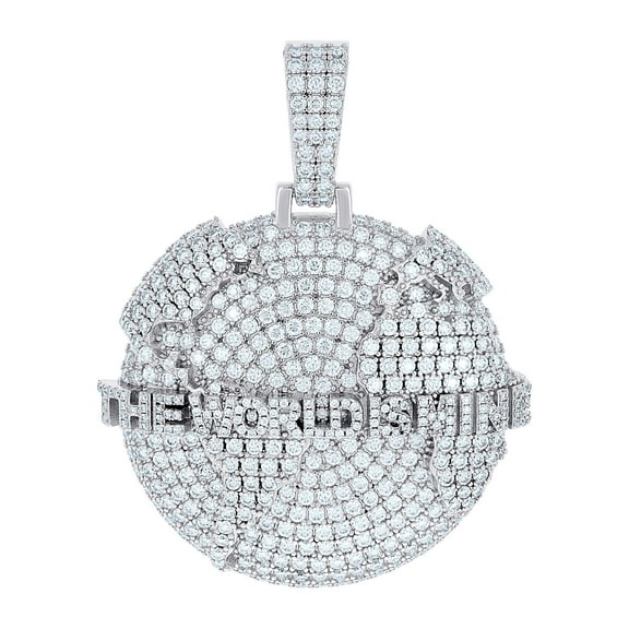 Sterling Silver Mens Cubic-Zirconia The World Is Mine Globe Charm Pendant