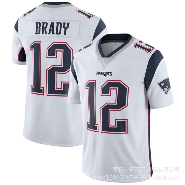 Camiseta De Rugby Camiseta Bordada Patriots #12 Brady Estilo De Verano Rugby Ropa Deportiva Blanca-Xxxl