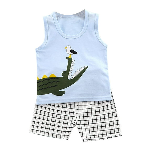 THDHVS Toddler Summer Outfits,Summer Casual Sets for Kids,Toddler Boy Outfits,Tank Top and French Shorts Outfit Set Infant Cute Ptint Summer Breathable Set Multicolor 6-7 Years