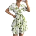 thumbnail image 2 of Womens Summer Dresses Floral V Neck Ruffled Hem Spaghetti Spring Casual Beach Outfits Flowy Wrap Sun Dress Green S, 2 of 8