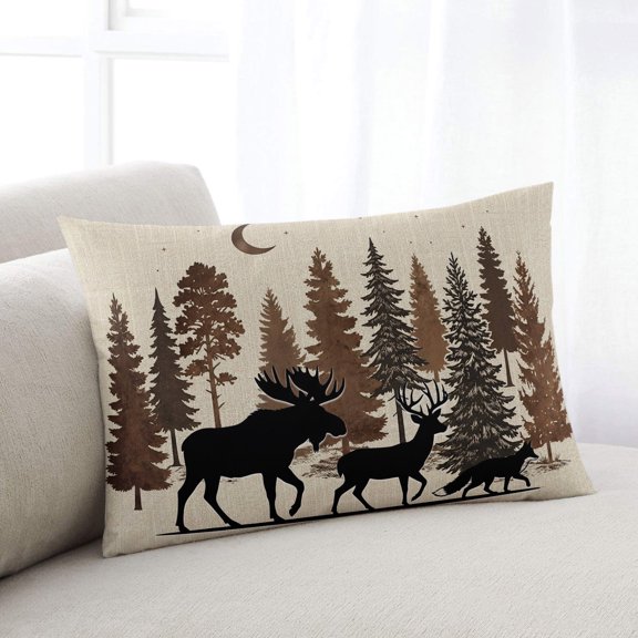 Black Silhouettes Moose Throw Pillow Covers, Rustic Forest Retro Art Soft Breathable Pillow Cases with Invisible Zipper for Sleeping, Toddler Pillowcases for Couch Bed Sofa Chair 12x20 Inches