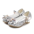 thumbnail image 2 of Gyujnb Girls Glitter Bow Rhinestone Low-Heel Mary Jane Shoes Adjustable Buckle for Party & Formal Wear,11.5-12 Years, 2 of 8