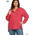 thumbnail image 4 of Zenana Women's Plus Size Casual Brushed Melange Hacci Relaxed Fit 7-Button Henley Placket Light Sweater, 4 of 5