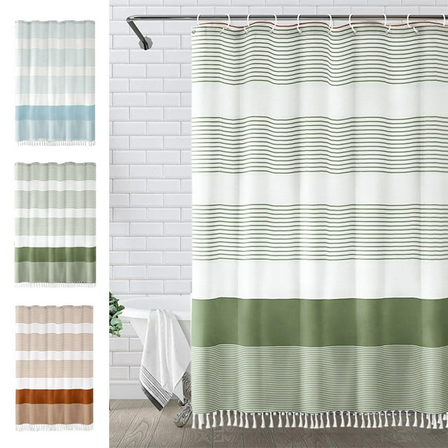 COM1950s Rideau de Douche en Faux Lin Imperméable 72X72 Pouces - Bordure à Franges, Séparation Sec/humide, Rideau de Salle de Bain, Design Semi-Transparent pour l'Intimité en Bleu/vert/orange