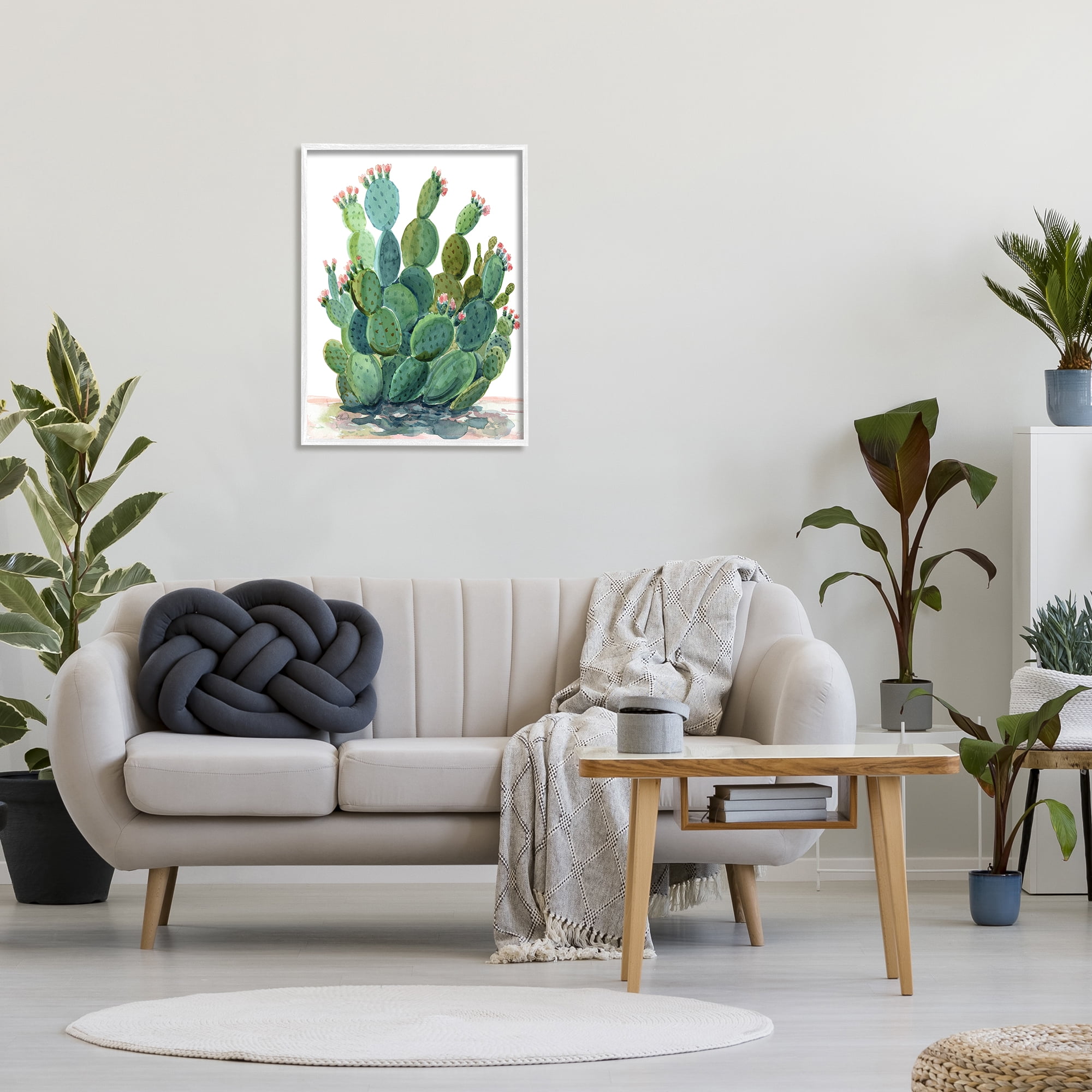 Stupell Botanical Desert Prickly Pear Cactus Botanical & Floral Painting White Framed Art Print Wall Art