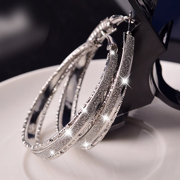 NUOKO Retro Large Circle Frosted Earrings Thin Dangle Elegant Rhinestone Earrings Wedding Earrings For Women