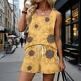 thumbnail image 2 of BOMYJESK Womens Sets Tank Square Neck Sleeveless Cute Floral Print Matching Lounge Sets Elastic Waisted Plus Size Beach Vacation Clothes with Pockets 2026 Summer Yellow M, 2 of 8