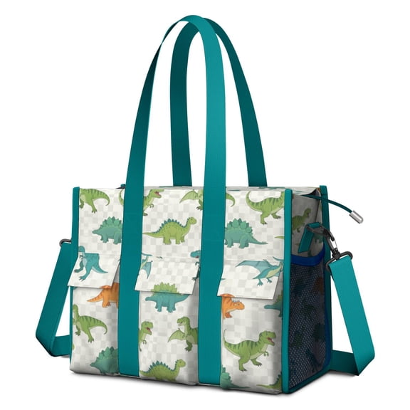 Teacher Tote Bag,Dinosaurs Pattern Teacher Utility Tote Bag,Large Work Tote Bags for Women with Multiple Pockets,Top Zipper Closure,13.8x10.6x6.7 Inch