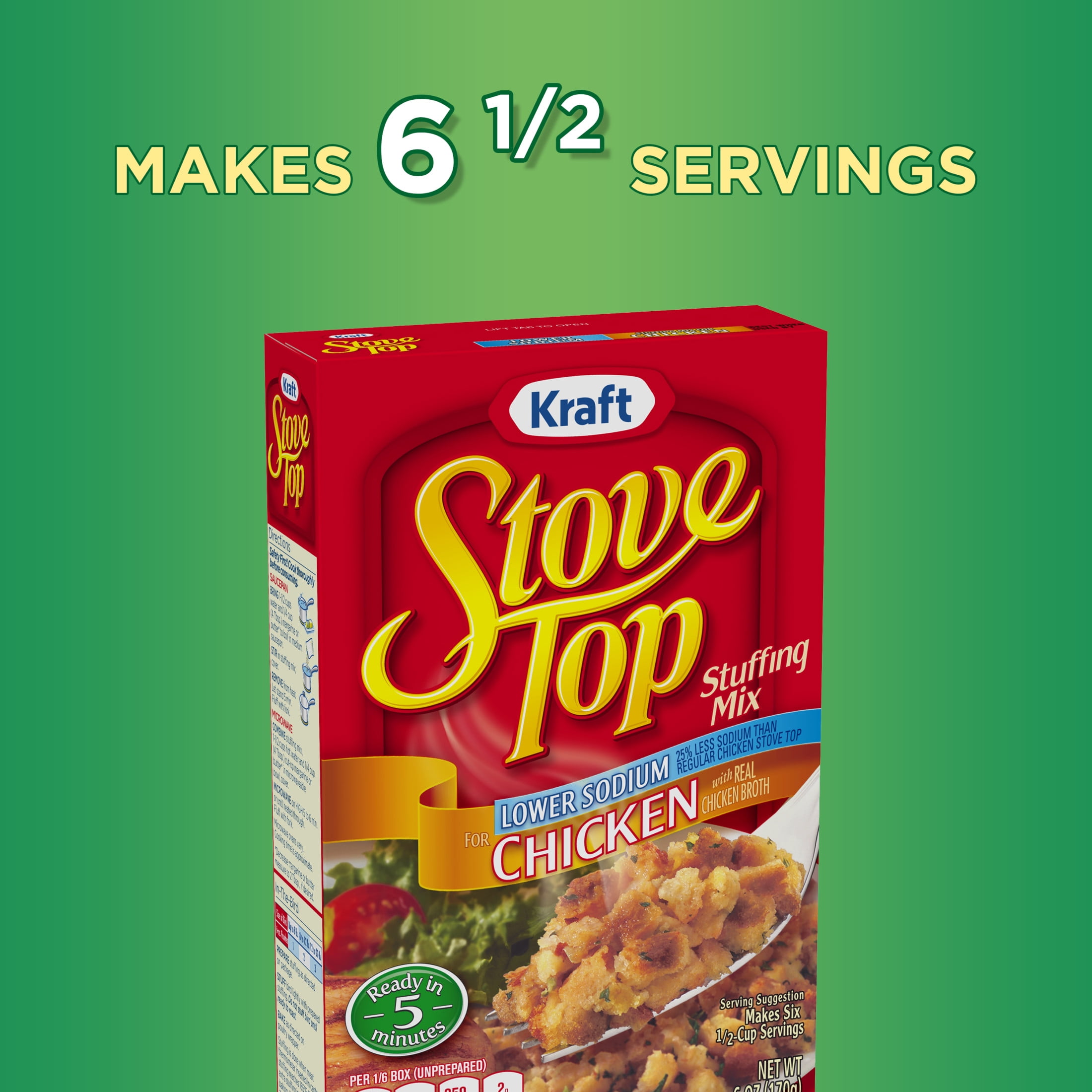 (2 pack) Stove Top Low Sodium Chicken Stuffing Mix Side Dish with 25% Less Sodium, 6 oz Box