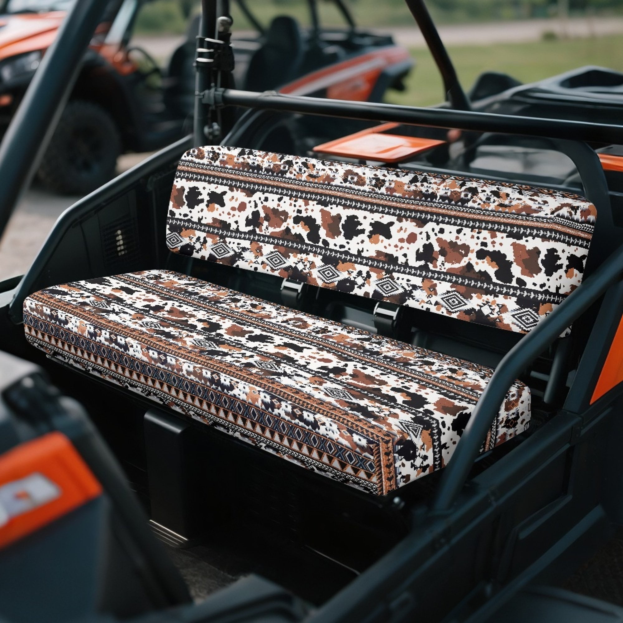 ZIATUBLES 2 Pack Waterproof UTV Seat Covers, Front Bench Seat Protectors Compatible with Kawasaki Mule 4010/3010, Scratch Wear-Resistant UTV Accessory Part(American Tribal Cow Print)