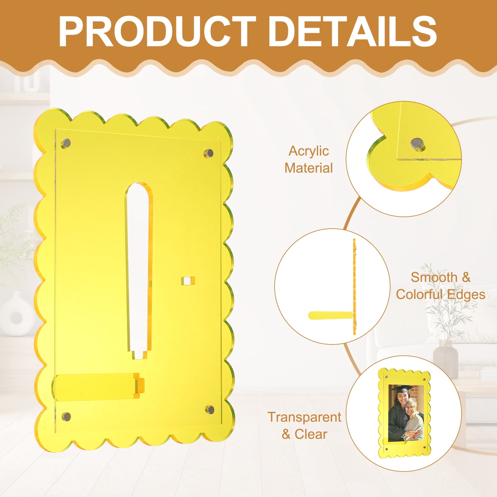 Unique Bargains Durable Acrylic Picture Frame Floating Picture Frames Yellow 5" x 7"