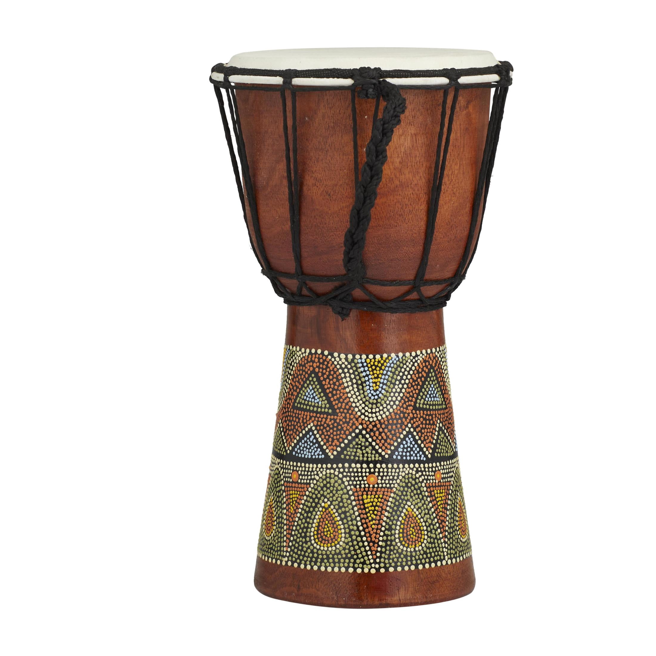 7" x 12" Brown Wood Handmade Djembe Drum Sculpture with Rope Accents, by DecMode