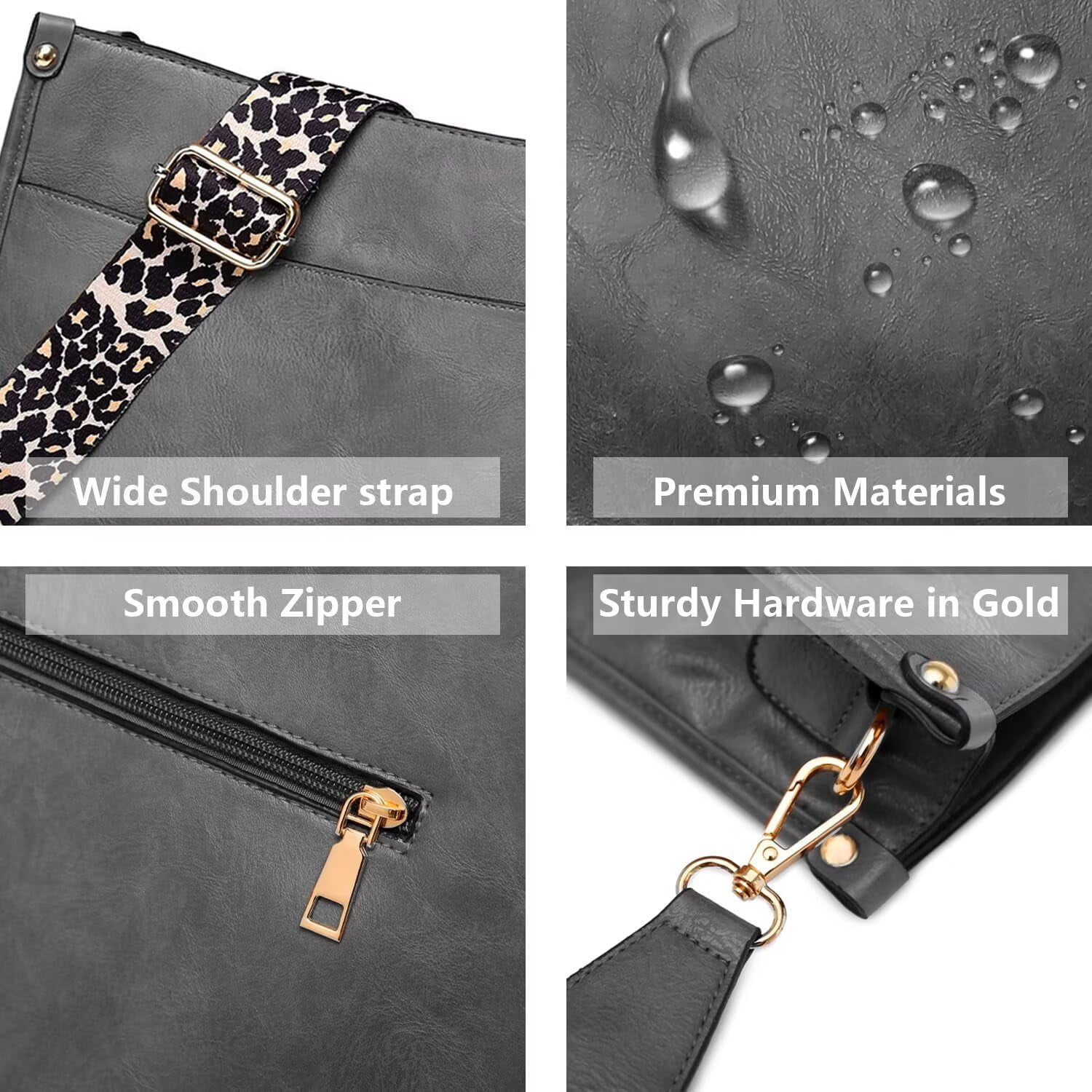 Kwuty Vegan Leather Crossbody Bags for Women, Crossbody Purse with Guitar Strap Zipped Pockets Handbag Shoulder Bag
