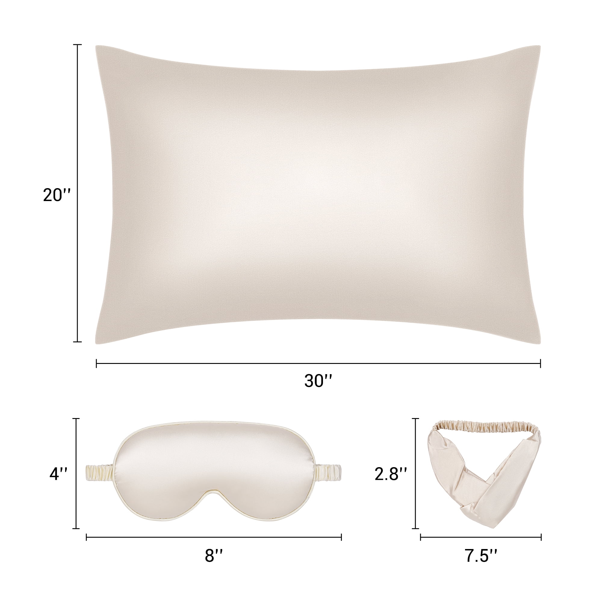 Unique Bargains Pillow Case with Envelope Pillowcases with Eye Mask, Hair Band Champagne