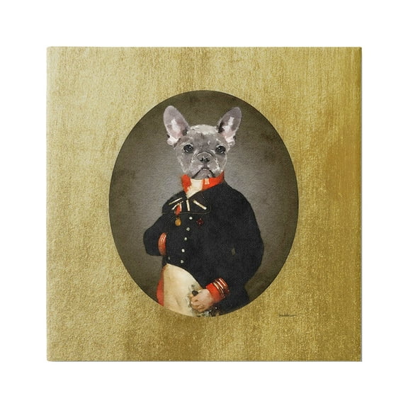 Stupell Industries Antique Style Dog Portrait Wearing Military Suit Novelty Painting Gallery-Wrapped Canvas Print Wall Art, 36 x 36, Design by Amanda Greenwood