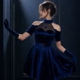 thumbnail image 4 of Anime Cosplay Costume Mizi Blue Velvet Dress Set Cold Shoulder Stage Performance Outfit with Gloves and Belt for Adult Halloween Party, XXL, 4 of 4