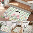 thumbnail image 5 of 2x3 Ft Entryway Area Rug, Easter Kitchen Rug Runner Washable Floor Mat, Spring Rabbit Feet Wildflowers Eggs Green Lattice Non Slip Indoor Door Mat Throw Carpet for Bathroom Living Room Bedroom, 5 of 8