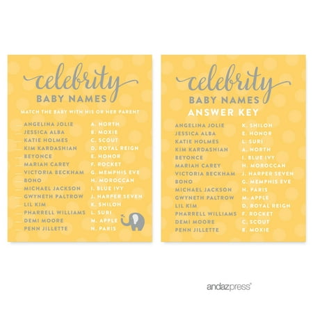 Celebrity Name Game Yellow Gender Neutral Elephant Baby Shower Games,