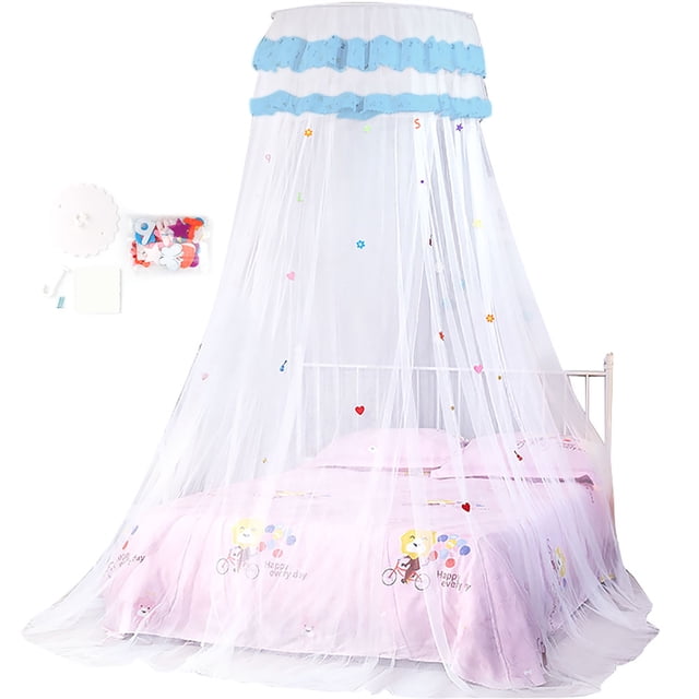 Mosquitera redonda de encaje estilo princesa para cama infantil (blanca)