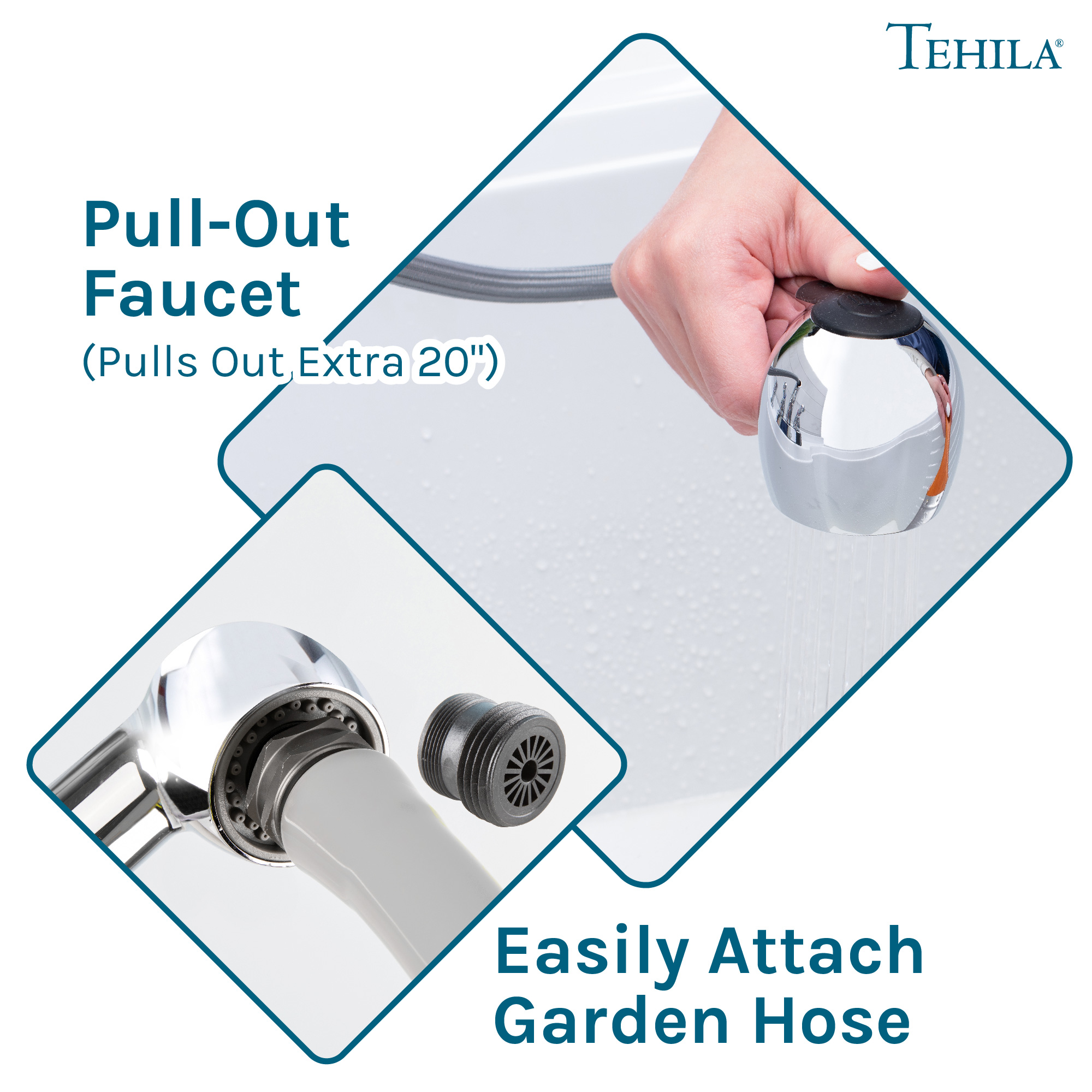 Dual-Handle Pull-Out Faucet Chrome Finish for Laundry Sink