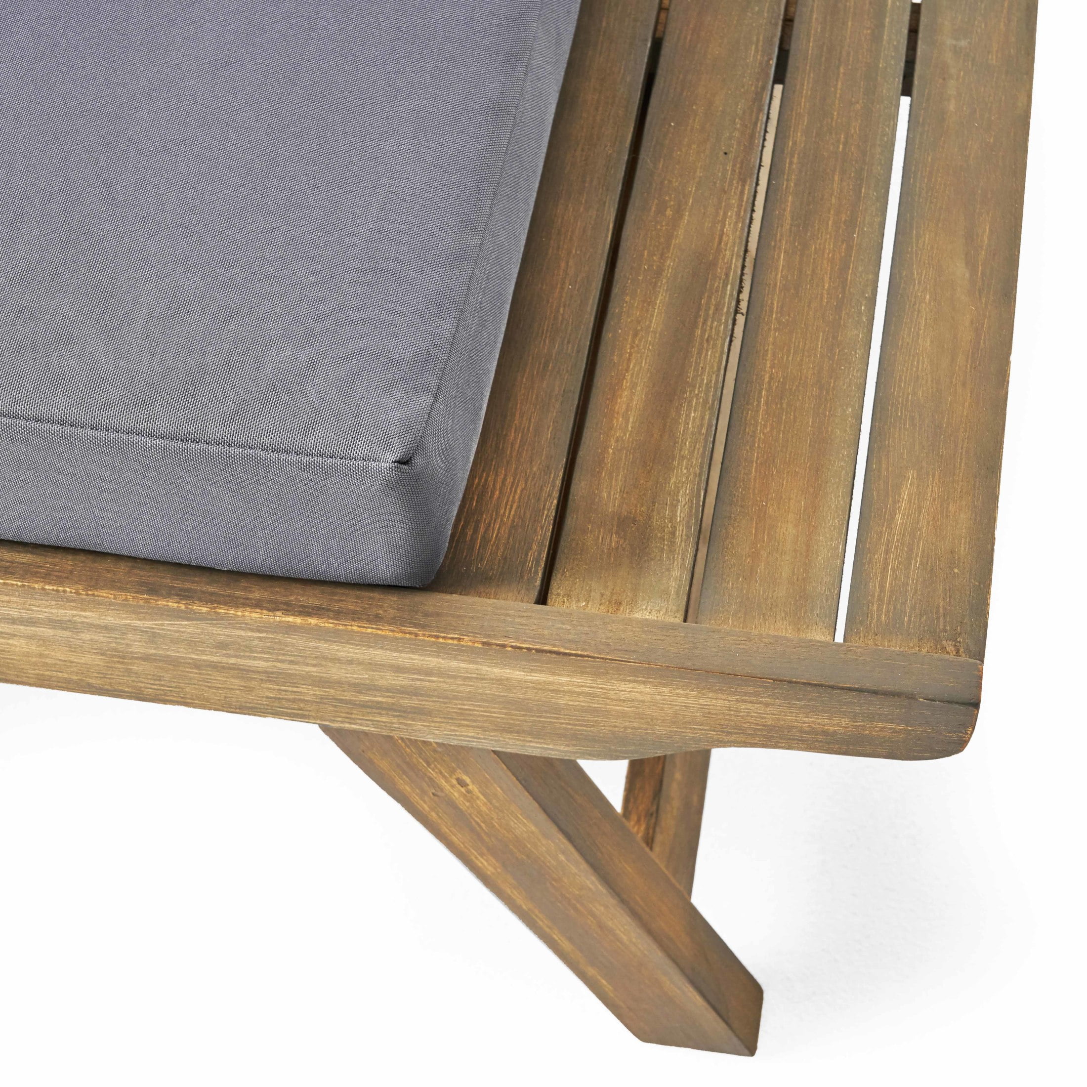 Sudbury Outdoor Outdoor Acacia Wood Loveseat and Coffee Table Set with Cushions, Gray/Dark Gray