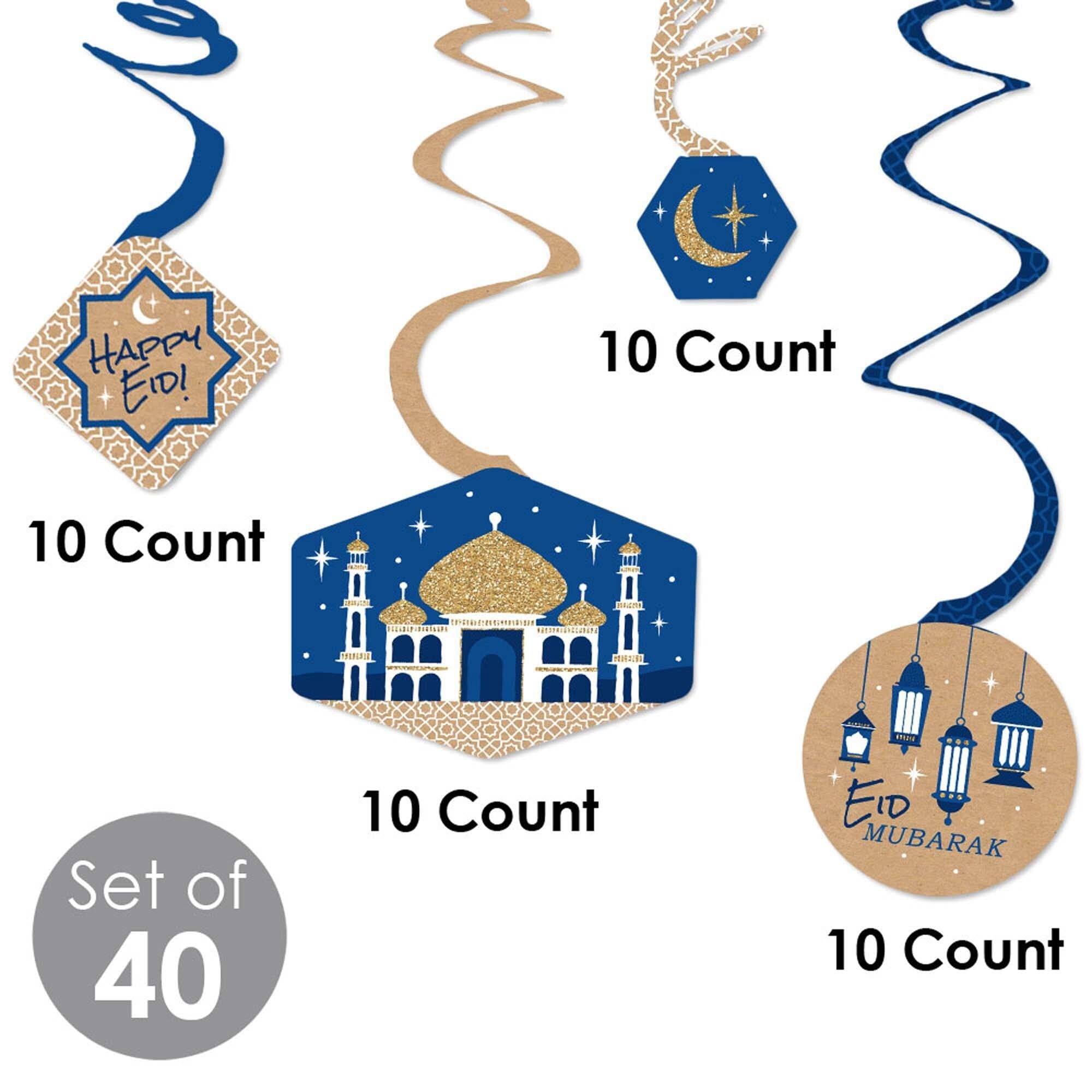 Big Dot of Happiness Ramadan - Eid Mubarak Hanging Decor - Party Decoration  Swirls - Set of 40 