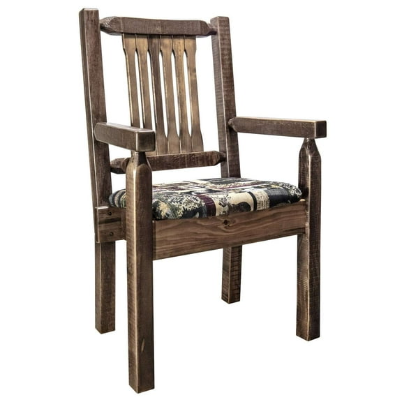Homestead Collection Captain's Chair, Stain & Clear Lacquer Finish w/ Upholstered Seat, Woodland Pattern