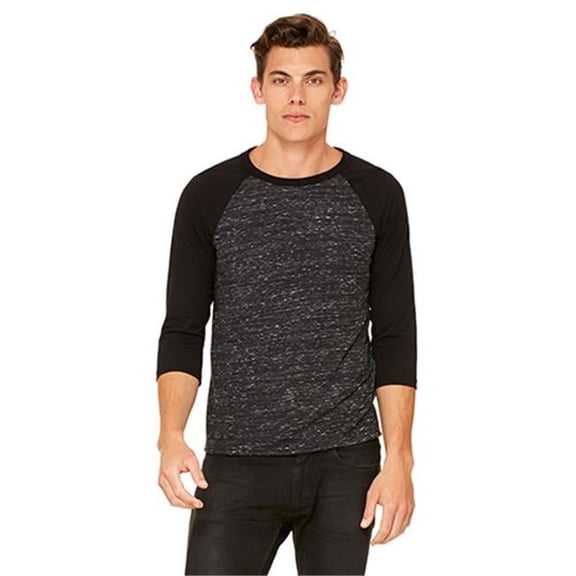 3200 Unisex 3 By 4 Sleeve Baseball Tee - Black Marble & Black, Medium