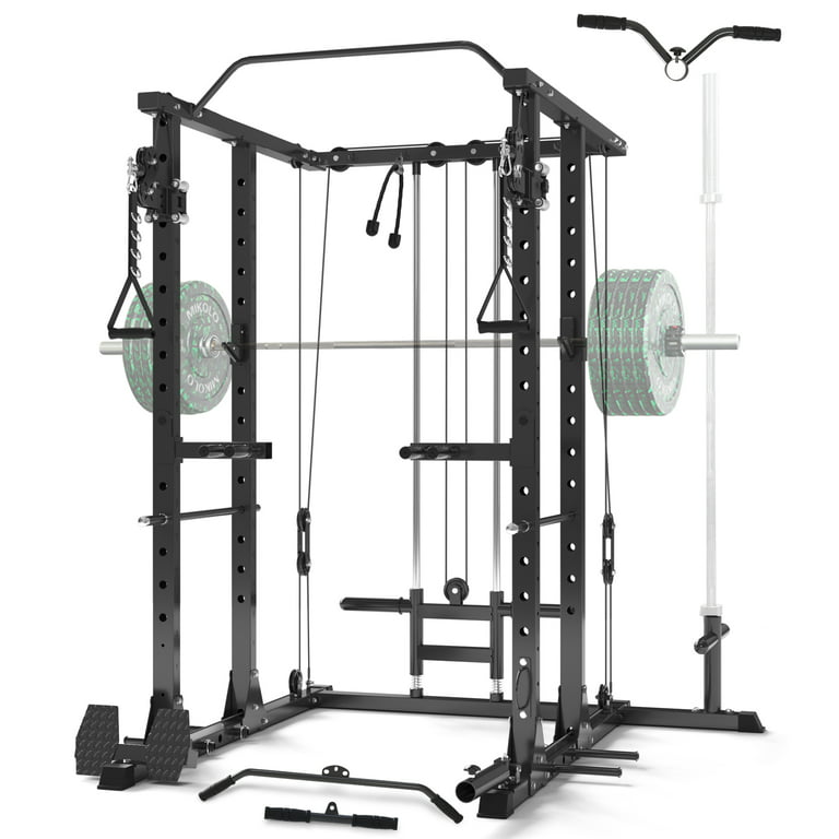 Mikolo Power Rack Cage, Weight Rack with Cable Crossover Machine,Multi-Function Squat Rack with J Hooks,Dip Bars Landmine for Home Gym (Black) - Walmart.com
