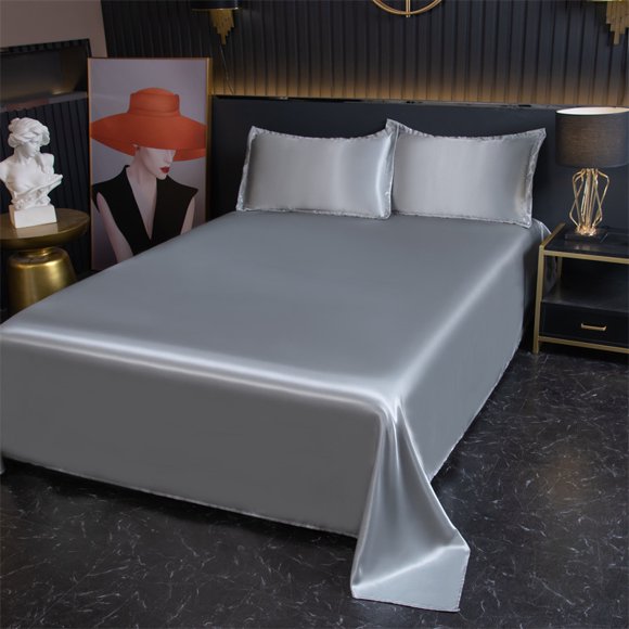 Solid Color Bed Sheet Ice Silk Summer Washed Silk Bed Sheet With 2 Pillowcases Ice Silk Bed Set Of 3