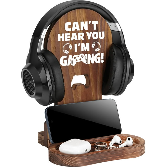 Soporte de madera para auriculares para juegos Slothoem para decoración de sala de jugadores