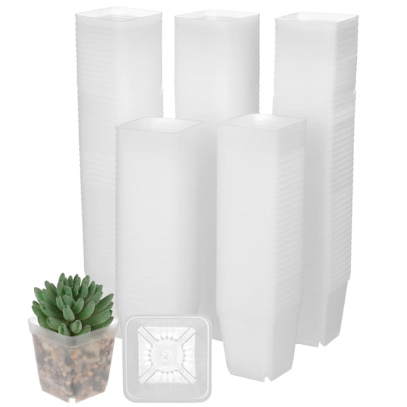 200 Pcs Clear Nursery Pots, 3.1 x 2.7 x 1.9 in Plastic Square Flower Pots, Seed Starting Pots with Drainage Holes, Succulent Planter for Garden Office Balcony Indoor Outdoor Plant
