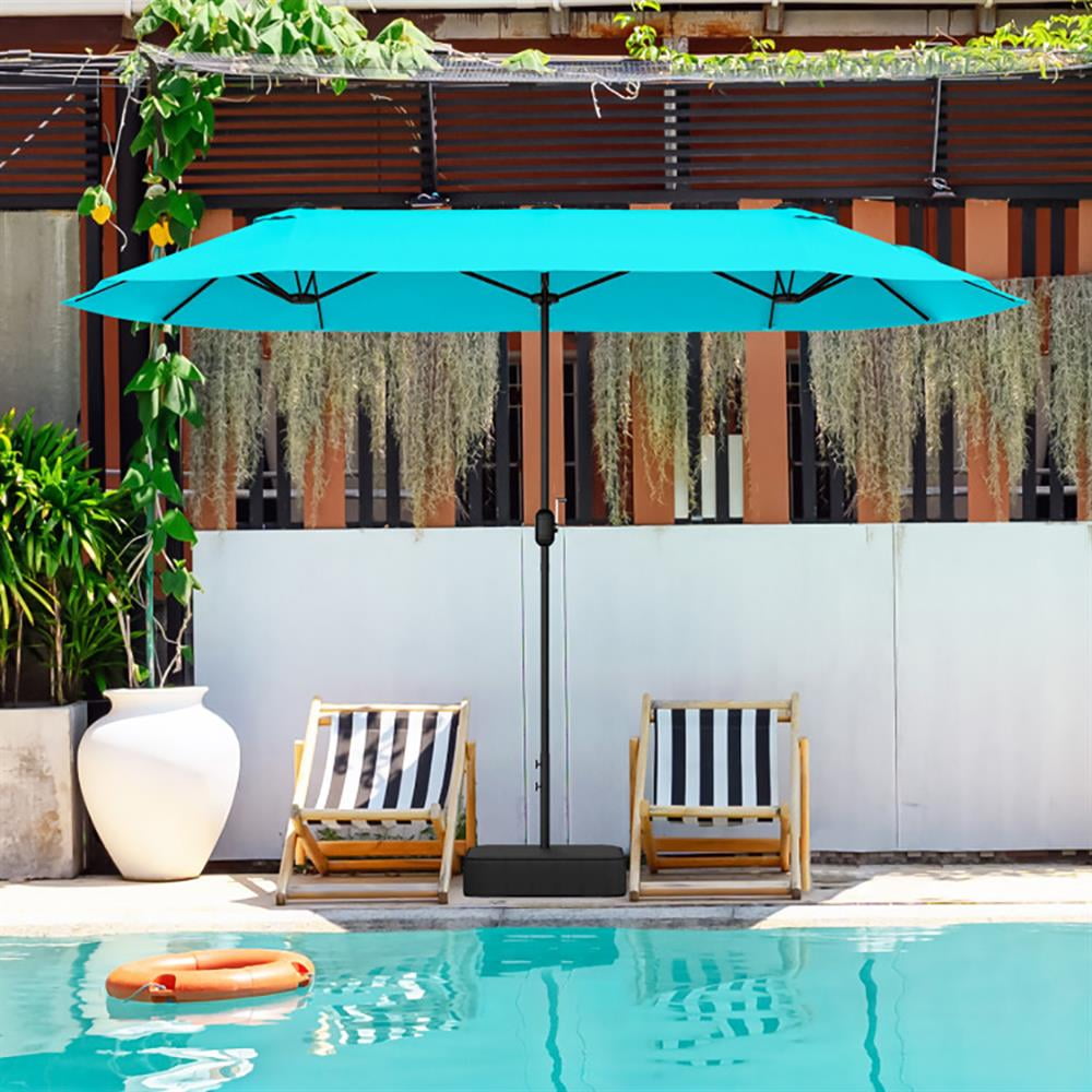 Resenkos Outdoor Garden Umbrella,Market Umbrella,13 Feet Double-Sided Patio Twin Table Umbrella with Crank Handle-Turquoise