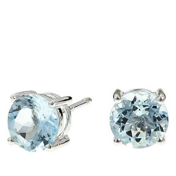 Paris Jewelry 10k White Gold Aquamarine 1 Carat Round Stud Earrings Pack of 2 Plated Women