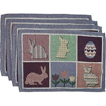 Set of 4, Happy Easter Bunnies, Eggs, Rabbit Design Tapestry Placemats Kitchen Dining Table, Easy to Clean, Machine Washable. Size: 13 x 19 inch.
