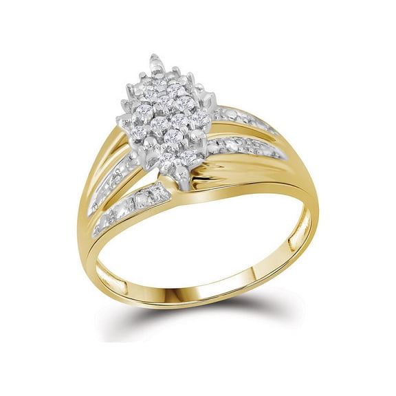 Diamond Princess 10kt Yellow Gold Womens Round Prong-set Diamond Oval Cluster Ring 1/5 Cttw