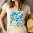 thumbnail image 4 of Women’s Summer Vibes Daisy Flower T-Shirt, Blue Floral Art Graphic Tee, Light Pink, Size S, 4 of 6