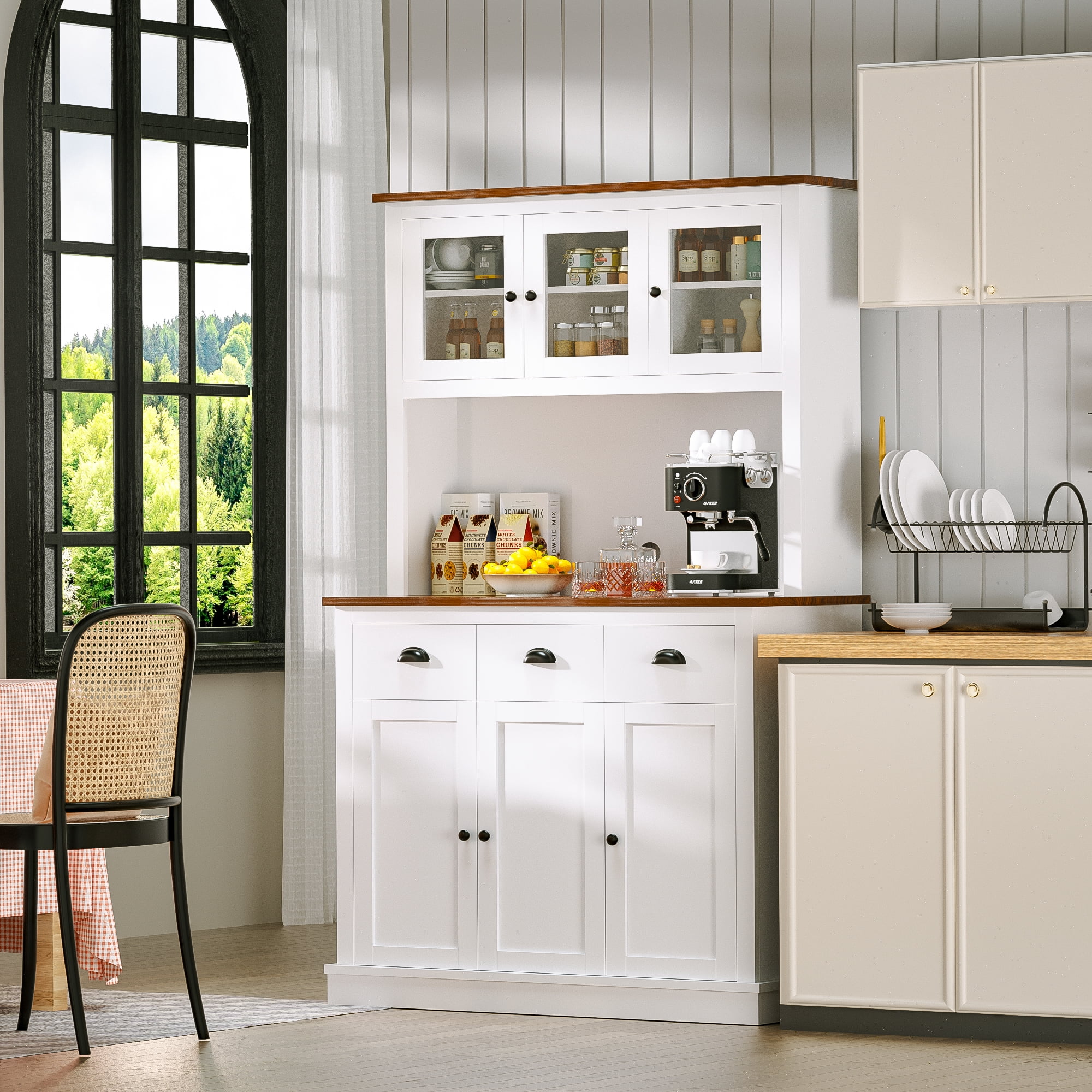 Joywind Freestanding Kitchen Hutch with Charging Station, Storage Drawers, and Adjustable Shelves - Perfect Pantry Cabinet, 71.2 in(White)