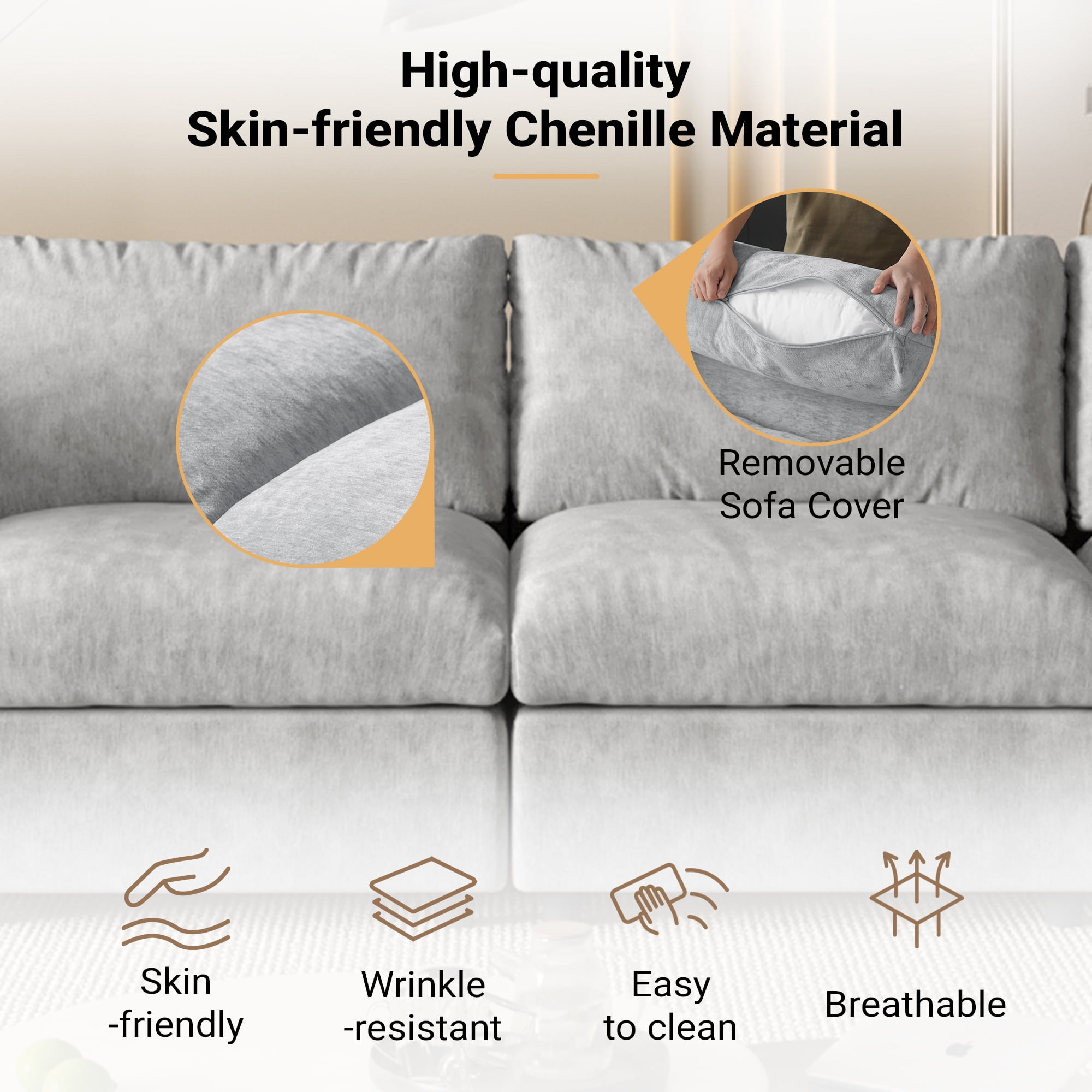 Magic Home Modern Chenille Movable Ottoman, Modular Sectional Sofa