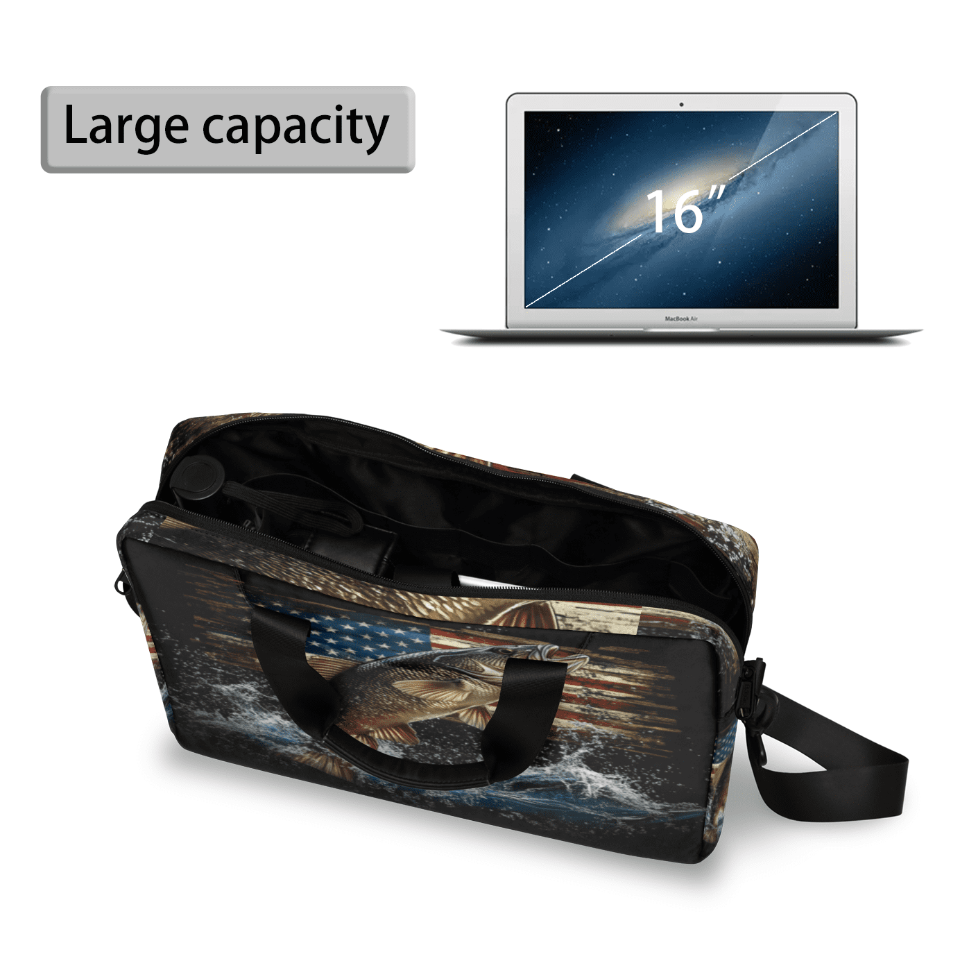 Herdesigns Vintage American Flag Laptop Bag for Women Men, Computer Case Briefcase Messenger Bags, 15-15.6 inch Laptop Sleeve Shoulder Bag