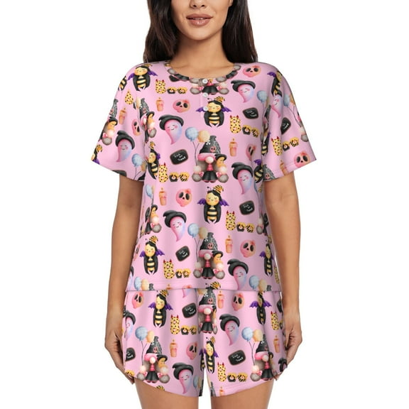 Logiee 2336109497 Print Womens Pajamas Set,Short-Sleeve Pajama 2 Piece Sleepwear with Pockets-Small