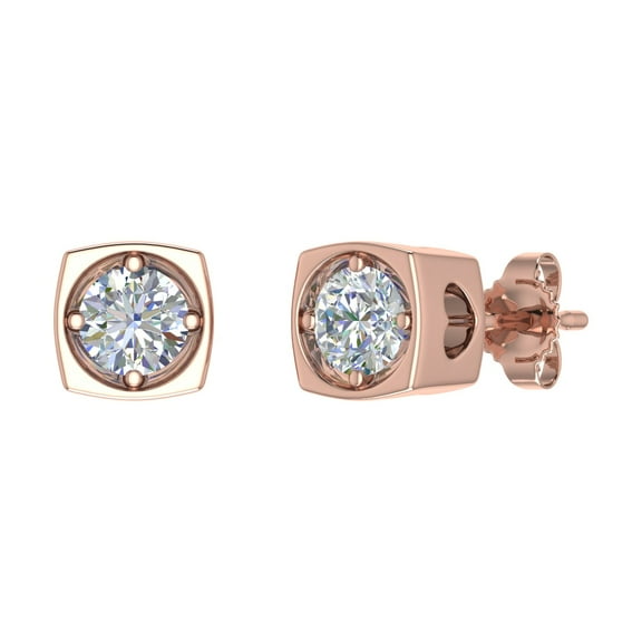 1/2 Carat Diamond Stud Earrings with Sideway Heart in 14K Rose Gold