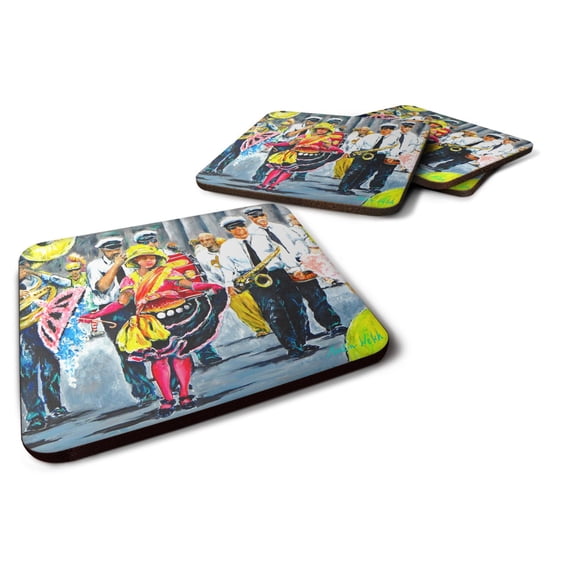 Carolines Treasures MW1324FC Mardi Gras Dancin in the Street Foam Coaster Set of 4 3 1/2 x 3 1/2 multicolor