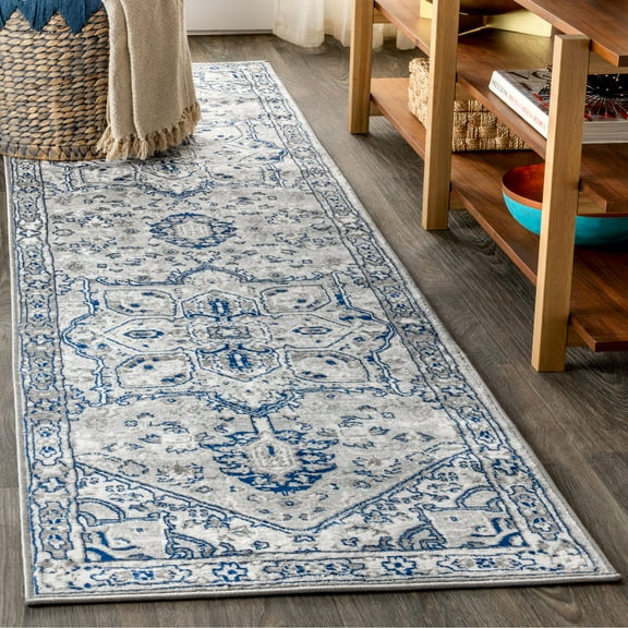 JONATHAN Y MODERN PERSIAN 2 x 8 Runner Rug, Vintage Medallion - Light Gray/Navy, MDP106B-28