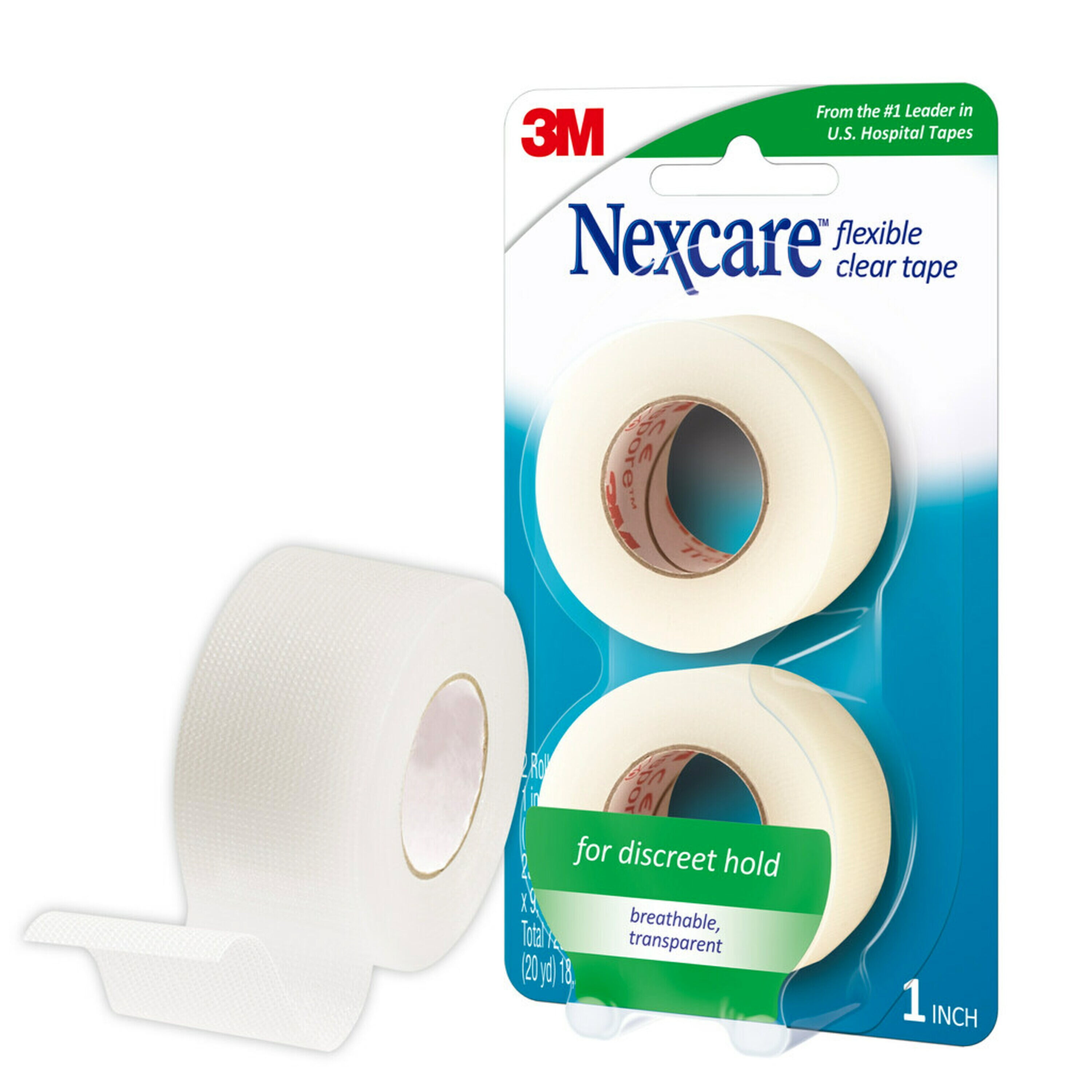 Nexcare Flexible Clear First Aid Tape, Hospital Grade, 2/Rolls
